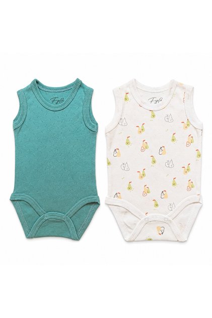 Baby Boy 2-Piece 100% Cotton Sleeveless Openwork Bodysuit Set Patterned and Plain Undershirt Bodysuit