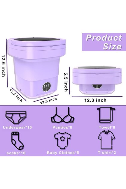 Mini Portable Washing Machine, Foldable Compact Laundry Washer with Drain Hose & Spin Basket, Lightweight Washer for Baby Clothes, Delicates, Underwear, Dorm, RV & Camping