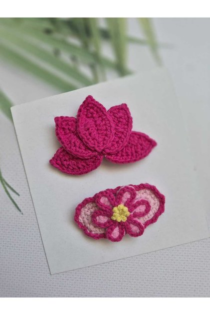 Lotus Flower Handmade Fuchsia Water Lily Flower Antiallergic Gift Children's Hair Accessory 2-Piece Snap Hair Clips