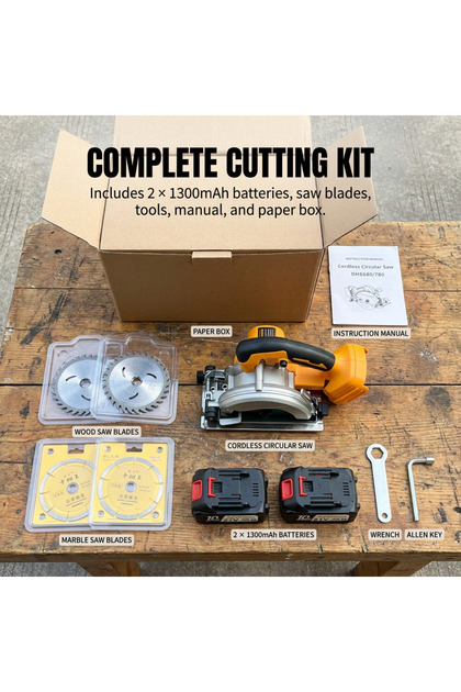 21V Cordless Hand‑Held Circular Saw With 2 Pcs 10‑Cell 1300mAh Batteries, Wood And Marble Cutting Blades, Spanner, UK‑Standard Charger, Household Cutting Power Tool For Woodwork And Stone Processing