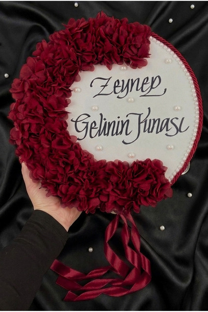 Bordo Gelin Tefi, Kordonlu İncili Ve Lazer Çiçek Süslemeli 30cm, Düğün Sünnet Kına Gecesi Nedime Nikah Nişan Söz Bride Parti Tefi Gelin Damat Bekarlığa Veda