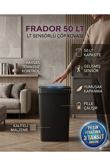 Sensörlü Çöp Kovası 50LT Beyaz Yeni Nesil Otomtik A Kalite Çöp Kovası