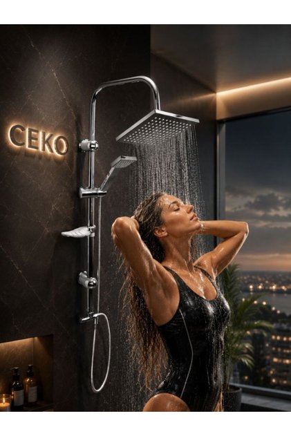 Yağmur Duş Seti Robot Duş Sistemi Kare Tepe Duş Başlığı Sürgülü Krom Robot Duş Sistemi Banyo