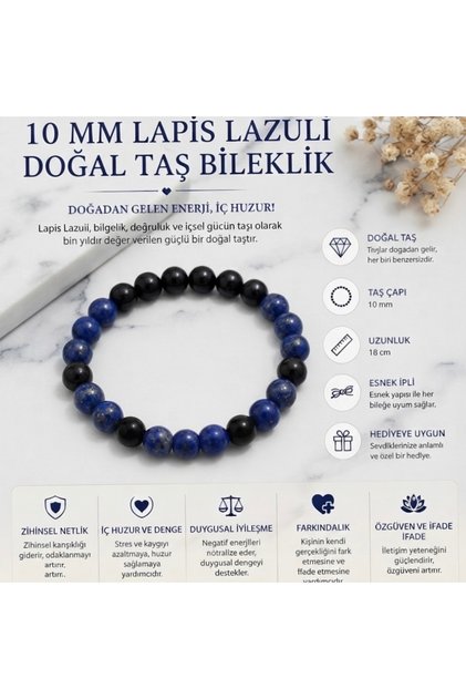 10 mm Lapis Lazuli Natural Stone Bracelet – Handmade Flexible Unisex Design