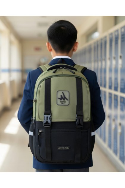 Korean Model 5-Compartment Water-Repellent Green Black Water Bottle Compartment Sports Travel Middle School High School Daily School Backpack 707