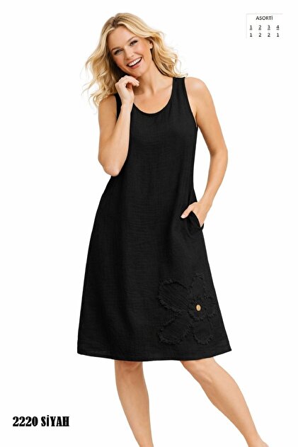 2220 Floral Detailed Muslin Shirt Dress