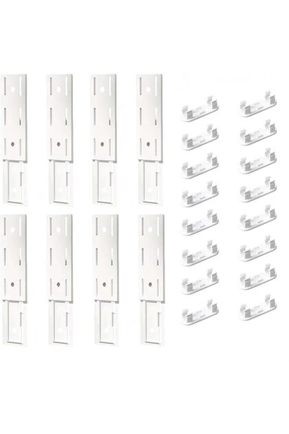 8 Pcs Wall Mounted Power Strip Holder – Self-Adhesive Socket Holder with 16 White Cable Clips, Punch