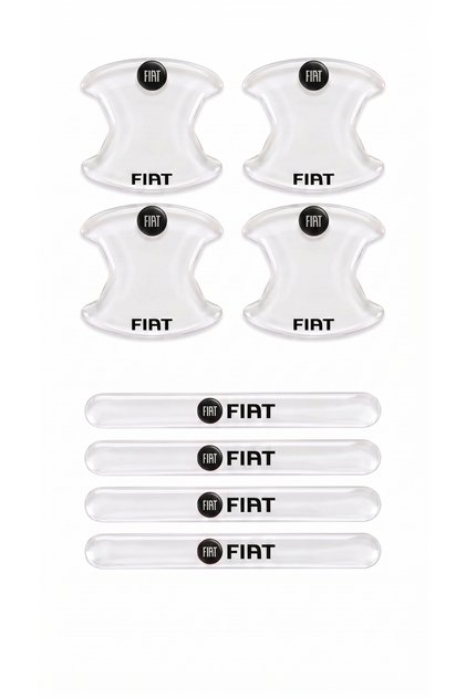 Premium Door Handle Anti-Scratch Protector (Set of 8) – Black & Transparent / with Vehicle Brand Label Fiat Compatible Accessory