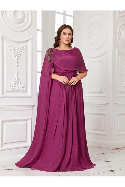 Plus Size Purple Embellished Shoulder A-Line Maxi Dress