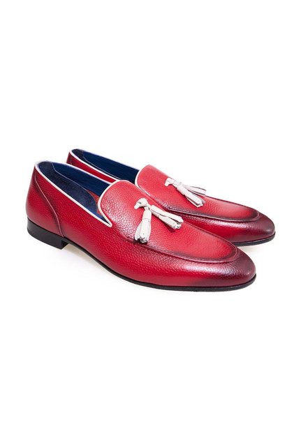 Red Color Laceless Genuine Leather Men's Shoes