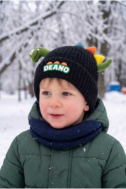 1-4 Years Old Boy's Fleece Lined Beanie with Figure