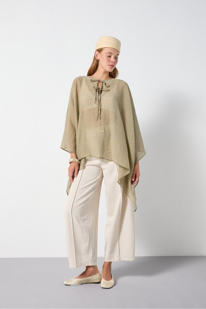 Women's Çağla Premium Fabric Poncho with Tie Detail at the Collar 31170