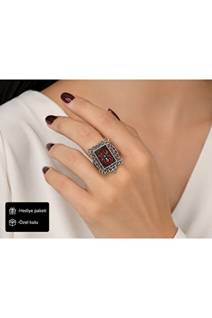 Gothic Spider Figured Red Detailed Embroidered Large Women's Ring Accessory