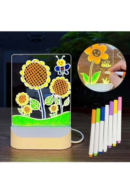 LED Note Board with Colors,Acrylic Dry Erase Board with 7 Pens and Stand,Light Up Letter Message Whiteboard,Reusable,Easy to Clean