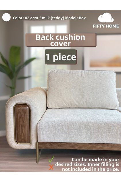 1 Piece Cover - Box Model with Zipper - Large Back Cushion Pillow - Teddy Fabric