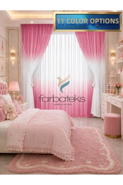 Fuchsia Top Color Transitioning Teen Room Children's Room Tulle Background Set Tulle Curtain