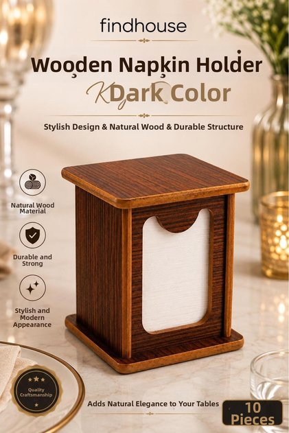 Wooden Napkin Holder Dark Brown 10 Pcs Kitchen, Dining Hall, Workplace, Diner, Cafe, Restaurant, Hotel