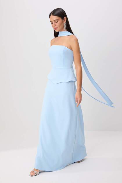 graduation dress light blue Strapless A Line Long Prom Dress Blue Graduation Dress J4313 – JulyProm main image 0