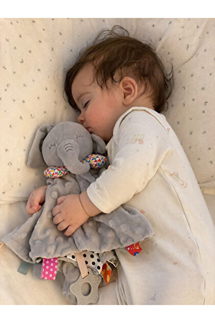 Bebek Uyku Arkadaşı-Diş Kaşıyıcılı Güvenli Bebek Uyku Arkadaşı, Unisex Peluş Sarılma Oyuncağı,BPA AZO Yok-Gri Fil