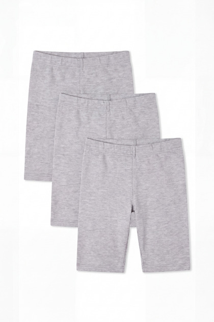 Girl's Cotton Stretch Fabric Gray Plain Short Leggings 3-Pack
