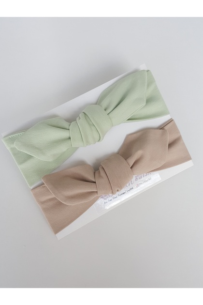 Baby Girl Kids Bandana Buckle Set of 2 Mint and Beige Rabbit Ear Bandana Combed Cotton