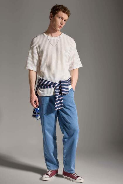 Wide Leg Elastic Lace-Up Waist Jean Trousers H6708Ax26Sm