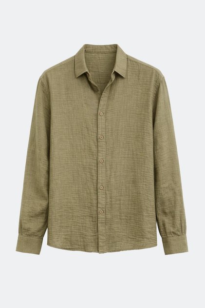 Textured Cotton Pieces of Oversized Shirts Khaki