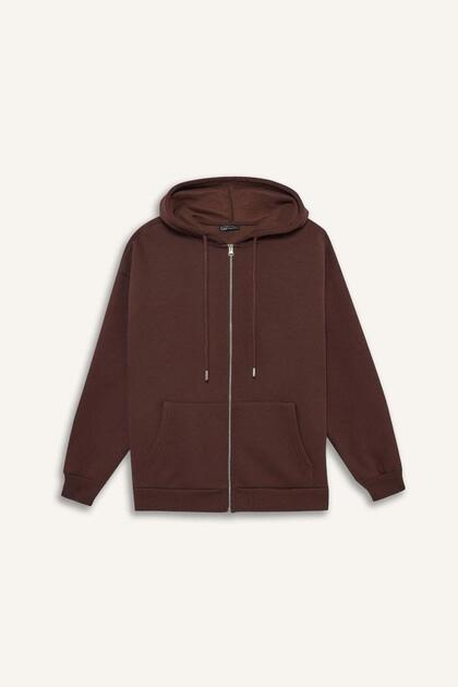 Defacto Oversize Geniş Kalıp Kapüşonlu Fermuarlı Sweatshirt