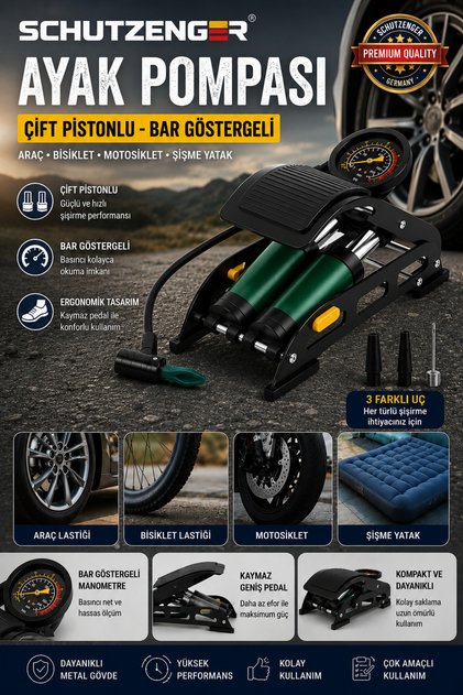 980P Çift Piston 160 Psi Bisiklet Motor Tekeri Şişme Havuz El ve Ayak Hava Pompası
