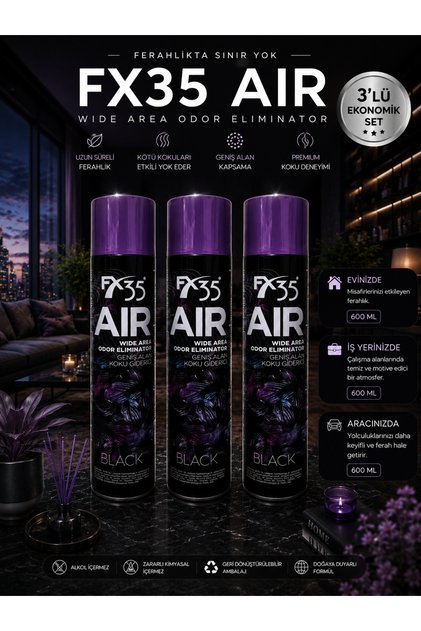 WİDE AREA GENİŞ ALAN KOKUSU BLACK 600 ML PREMİUM KOKU 3LÜ SET