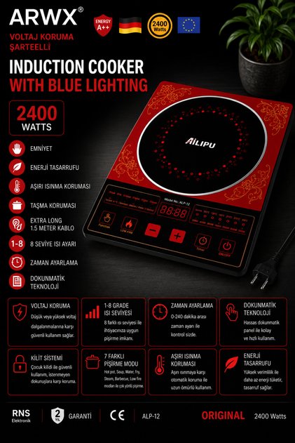 Premium Ailipu İndiksiyonlu Lazer Ocak 2400w-2200w