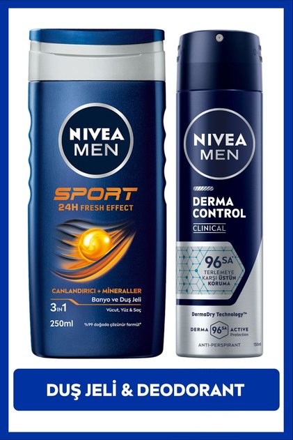 MEN Erkek Sprey Deodorant Derma Control Clinical 150ml ve Sport Duş Jeli 250ml, Bakım Seti