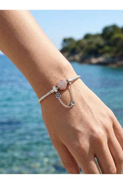 Papatya Çiçek Güvenlik Kilidi Gümüş Charm