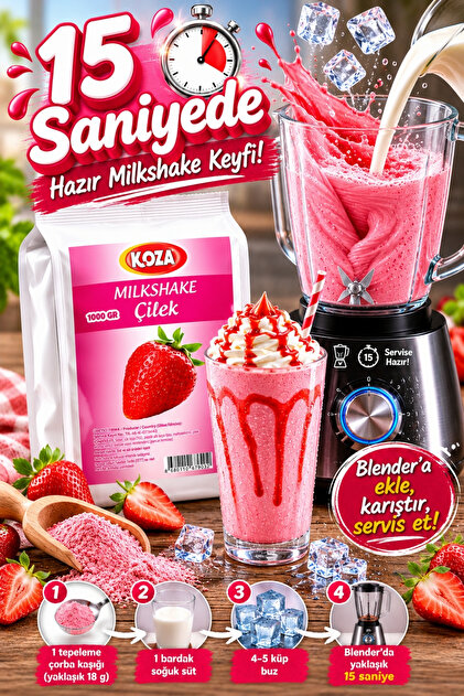 Gurme Pratik Lezzet Ev Yapımı Çilekli Hazır Milkshake Tozu - 1000 Gram