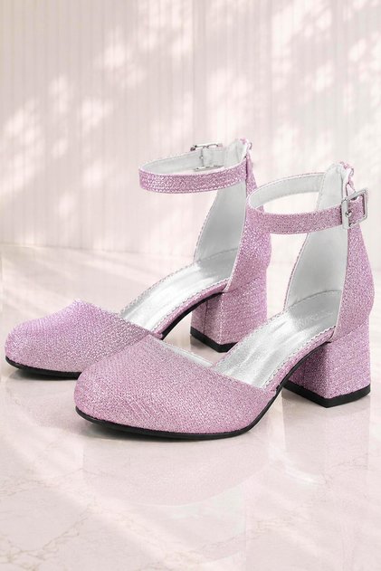 Merida Pink Glitter Thick Heeled Girl's Heeled Shoes