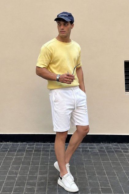 White Basic Men's Shorts E6566