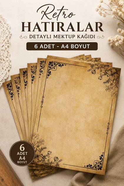 Retro Hatıralar Detaylı Mektup Kağıdı (A4 Boyut)
