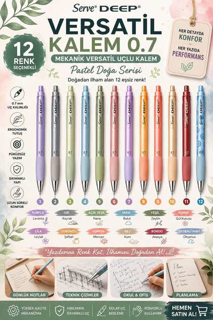 Mechanical Versatile Tip Pen Pastel Nature Series 0.7 Ergonomic Grip Color Options