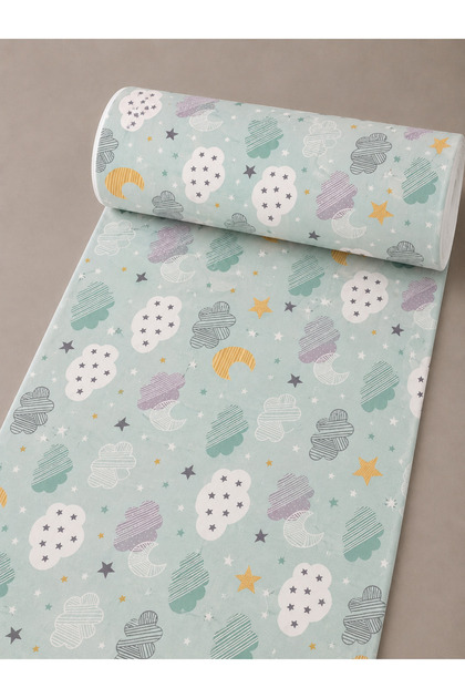 Bir Metre %100 Pamuklu Kumaş Yeşil Ay Yıldız Desenli 240 cm Eninde (100X240 cm)