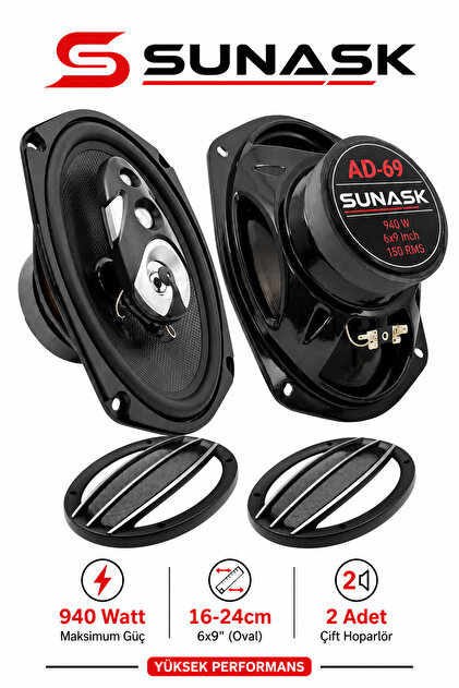 Sunask Sn-6369 1000 Watt Oto Hoparlör Oval 6x9 Araba Hoparlör