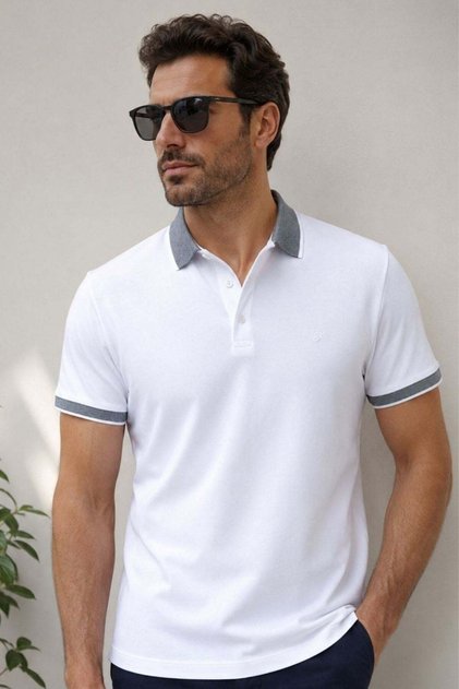 Comfort Fit Comfortable Fit 100% Cotton Non-Curling Collar White Polo Collar T-Shirt Ts 931