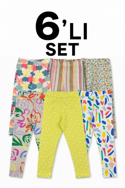 Children's Tights Set - Set of 6, Patterned Seasonal Lycra Cotton Girls' Tights Set (Set-1)