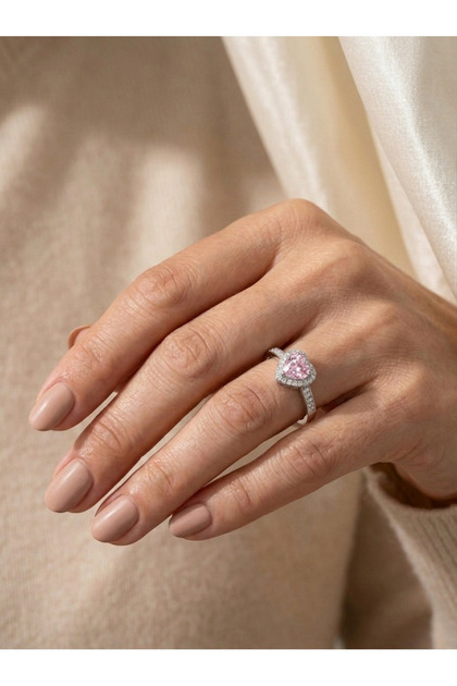 Women's Silver Zircon Stone Adjustable Heart Model Ring