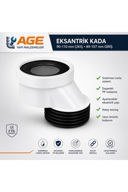 EKSANTRİK KADA-6 cm'ye KADAR KLOZET KAYDIRMA APARATI GİDER BORUSU-AYARLANABİLİR ALTTAN ÇIKIŞLI KLOZET GİDER BORUSU