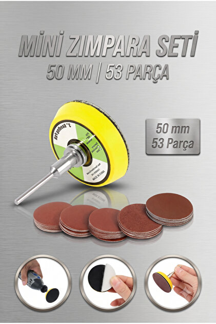 NZB Cırt Zımpara Seti 50 mm Pimli Mini 53'lü Set Taban Matkap