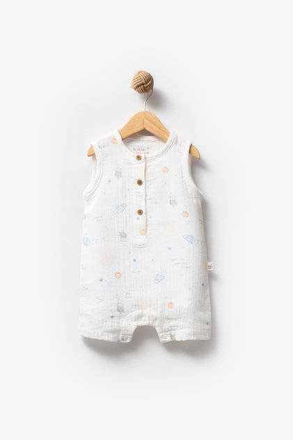 100% Organic Cotton Space Pattern Muslin Fabric Summer Baby Jumpsuit