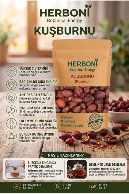 Kuşburnu 100g, Yabangülü, Itburnu, Itgülü, Gülelması, Yiric, Roseship, Doğal ve Katkısız