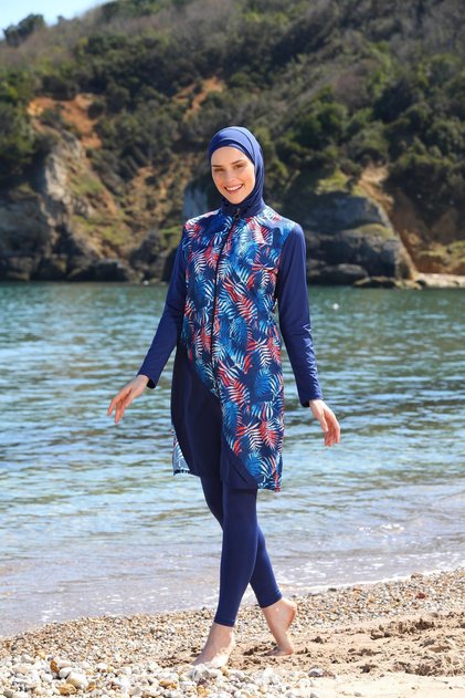 Quick-Drying Parachute Fabric Decorated Tights Full-Coverage Hijab Swimsuit 3444