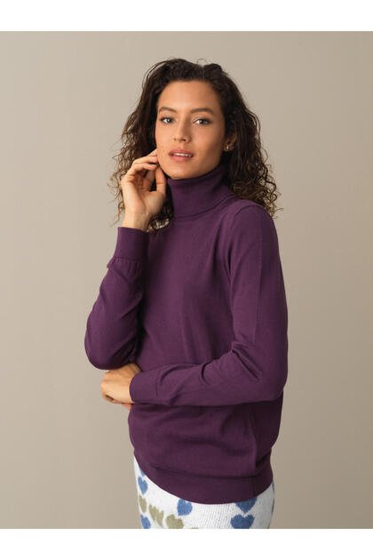 Kadın Mor Regular Fit Basic Kazak