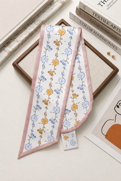 Yellow Lavender Floral Patterned Tie Scarf